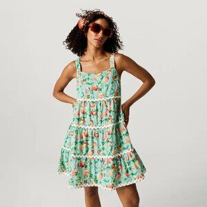 NWT Posh Peanut Arancia Challis Sleeveless Tiered Dress Citrus Print Size Medium